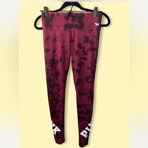 PINK Victoria’s Secret Burgundy Tie-Dye Leggings w/ White Logo Graphic